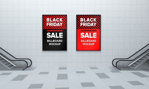 Zwei display sign mockup im einkaufszentrum mit black friday sale banner