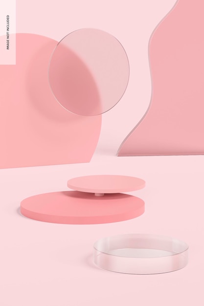 PSD zwei ebenen pink podium mockup, perspektive