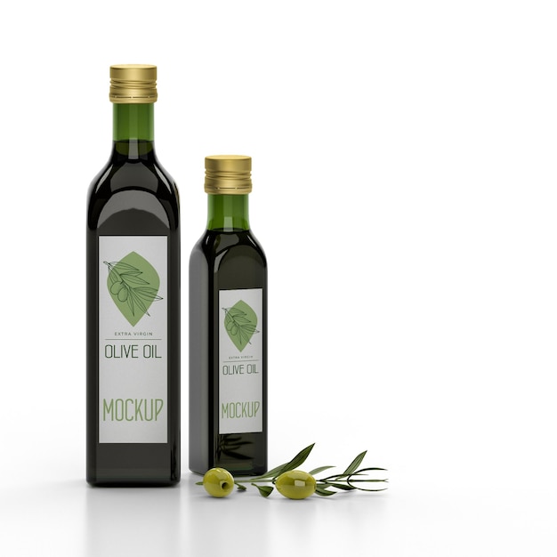 zwei Flaschen Öl stehen auf einem sauberen Hintergrund-Label-Mockup