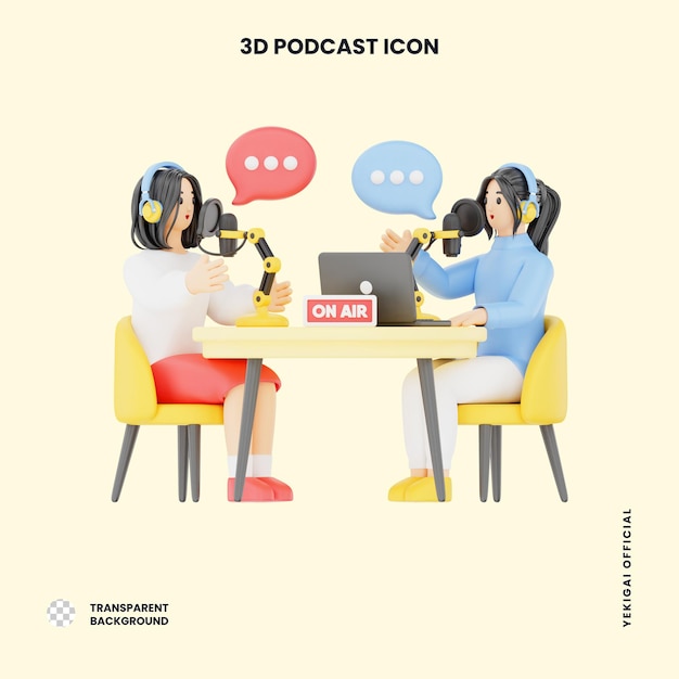 Zwei Frauen Podcast 3D Podcast Illustration für uiux Web-App Infographic usw.