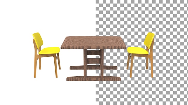 Zwei gelber Café-Stuhl ohne Schatten 3D-Render