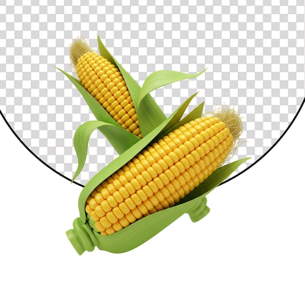 Zwei reife Maiskörner mit grünen Schalen, realistisches 3D-Rendering