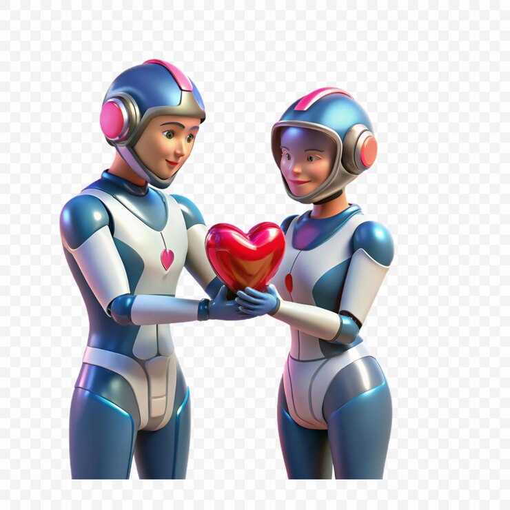 PSD zwei roboter halten ein herz mit einem mädchen auf der linken seite
