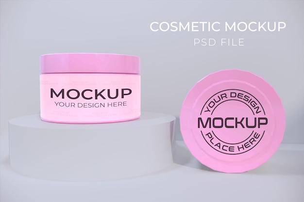 PSD zwei rosa behälter mit make-up-attrappe nebeneinander.