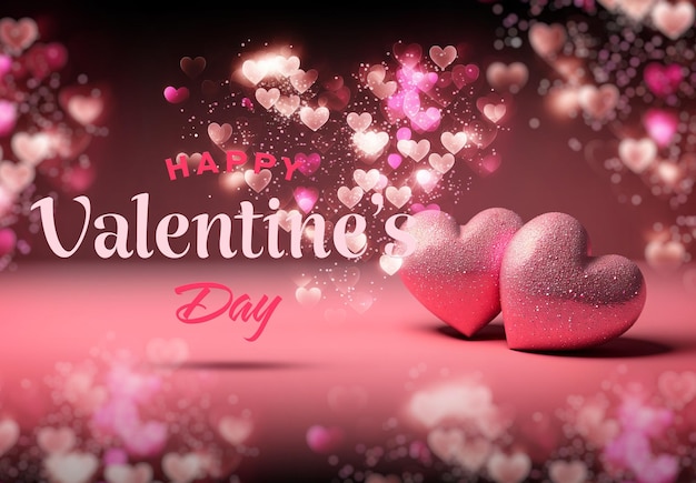Zwei rosa Herzen mit Texteffekt-Mockup zum Valentinstag