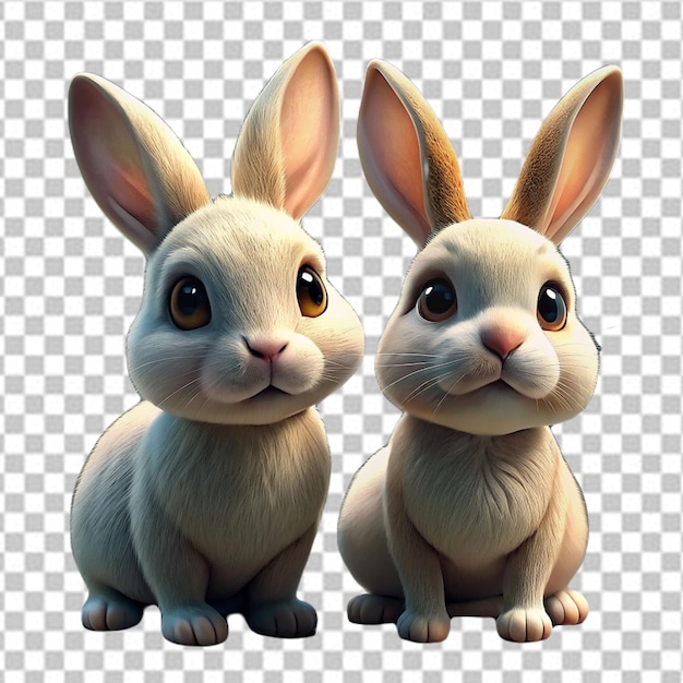 PSD zwei schöne kaninchen, die auf einem durchsichtigen hintergrund isoliert sind
