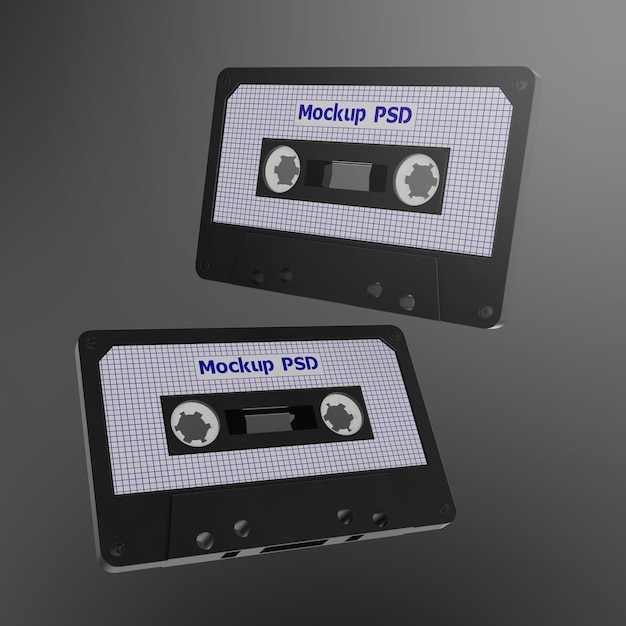 Zwei schwarze Kassetten-Mockup mit dem Text Mockup PSD