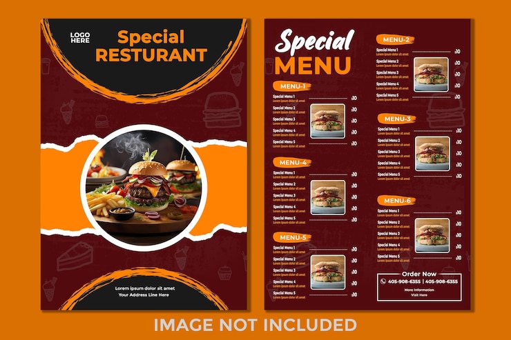 Zwei Seiten Restaurant Menü Karte Design Vorlage Fast-Food-Artikel Preisliste Vorlage