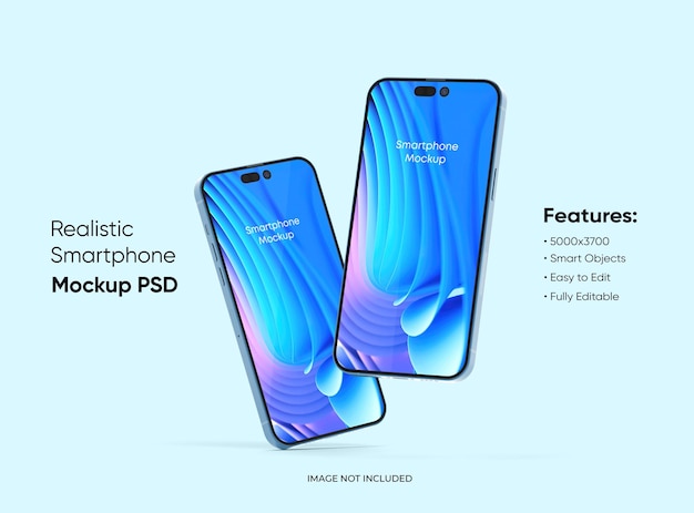 Zwei Smartphones 14 pro max Mockup für App- und Website-UI-Branding 2 Telefone auf Vorder- und Rückseite 3D-Rendering