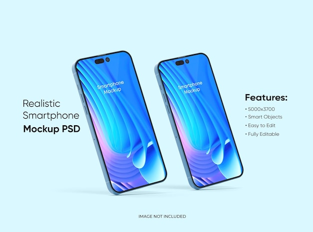 Zwei Smartphones 14 pro max Mockup für App- und Website-UI-Branding 2 Telefone auf Vorder- und Rückseite 3D-Rendering