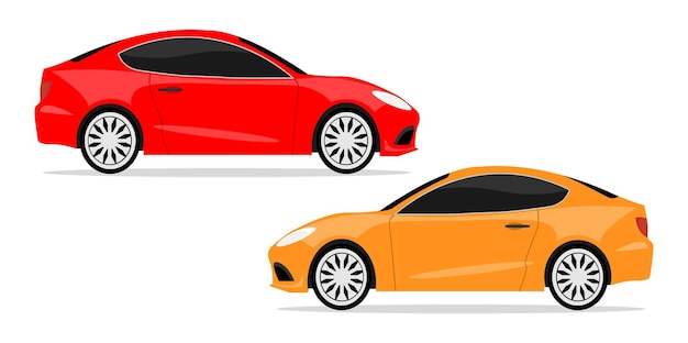 Zwei Sportwagen, rot und orange, Seitenansicht