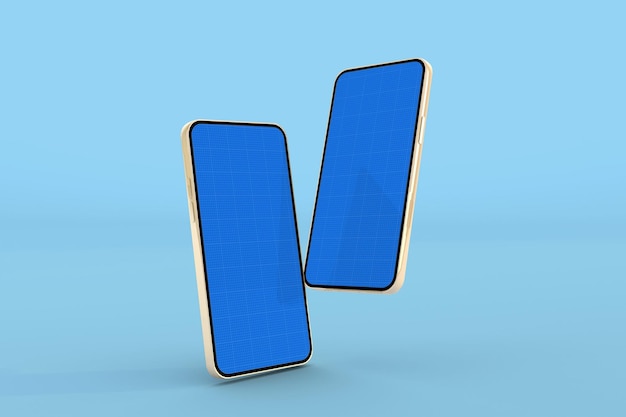 Zwei telefone mit blauem bildschirm, auf deren vorderseite das wort „mobil“ steht.