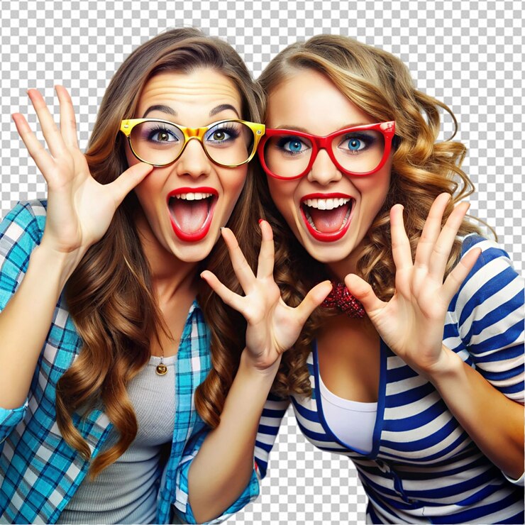 PSD zwei verrückte lustige frauen imitieren brille png