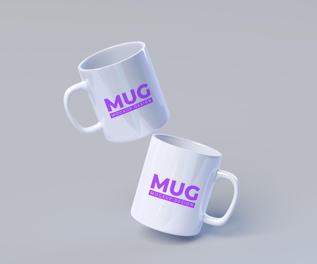 Zwei weiße Becher mockup 3D-Rendering