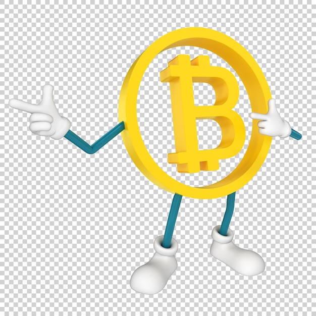 PSD zwinkernder bitcoin gestikuliert mit seiner hand 3d-darstellung