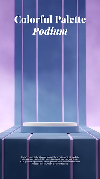 Zylindrisches Podium im Porträt mit geometrisch geformtem 3D-Renderbild, leeres Modell