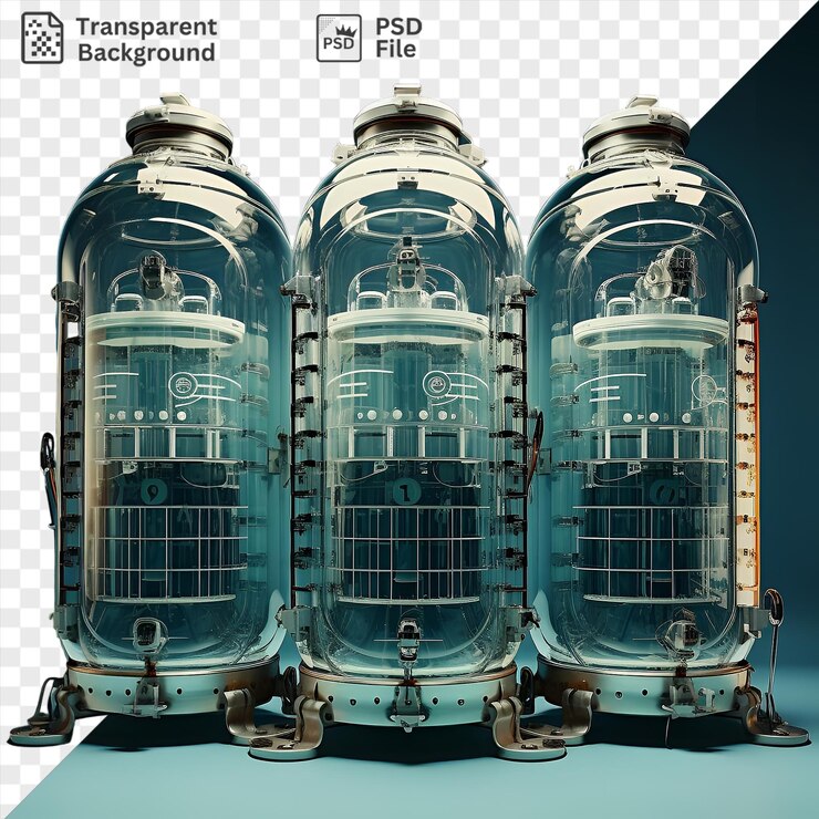PSD zymologi fotografici realistici serbatoi di fermentazione su un tavolo blu