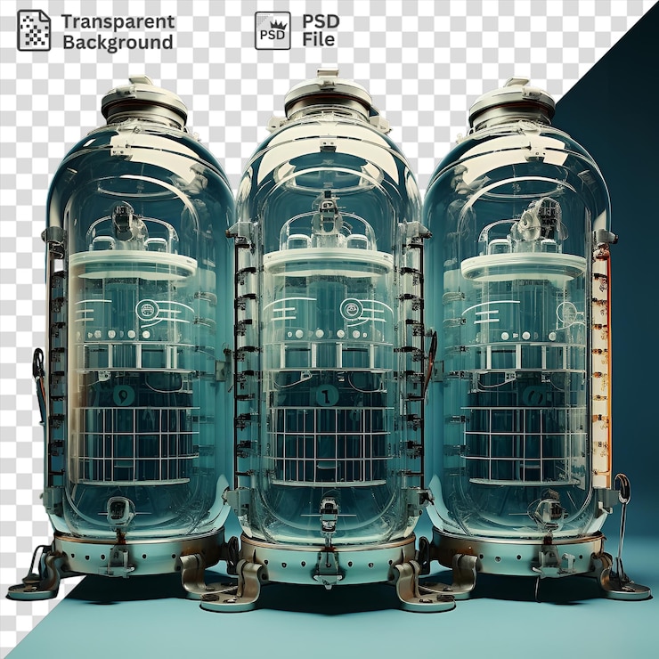 PSD zymologi fotografici realistici serbatoi di fermentazione su uno sfondo blu