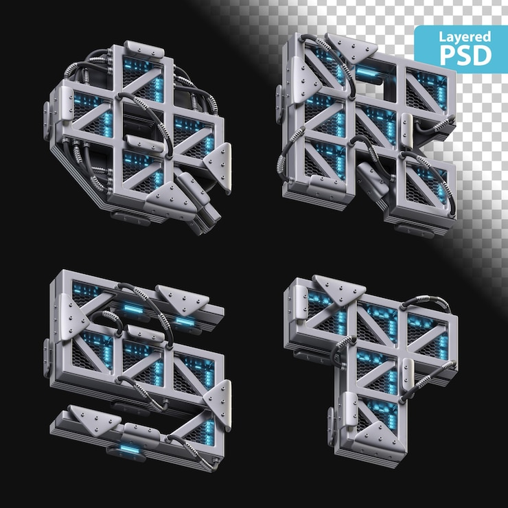 Zdarma PSD 3d kovová písmena q, r, s, t se zářícím efektem