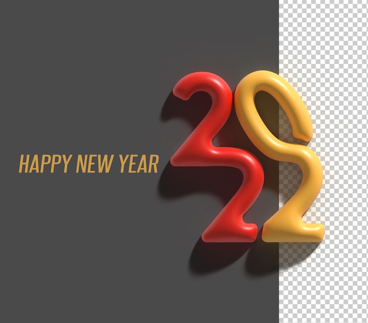 Zdarma PSD 3d render šťastný nový rok 2022 text typografie transparentní psd soubor.