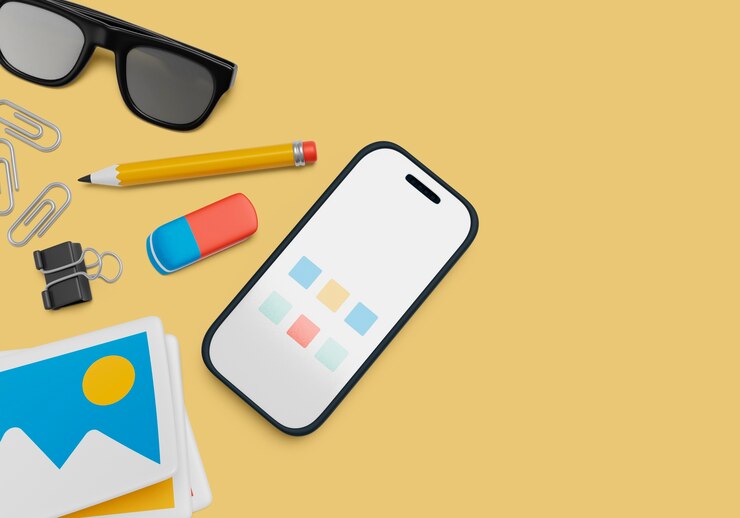 Zdarma PSD 3d rendering zátiší telefonu