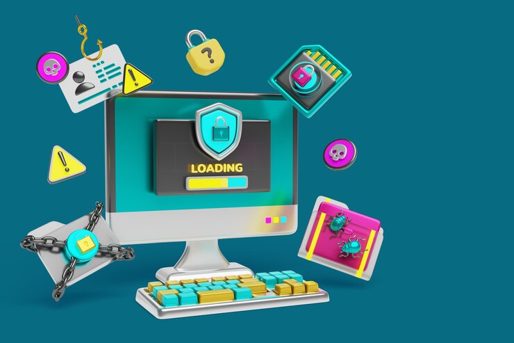Zdarma PSD 3d renderování kyberbezpečnostního pozadí