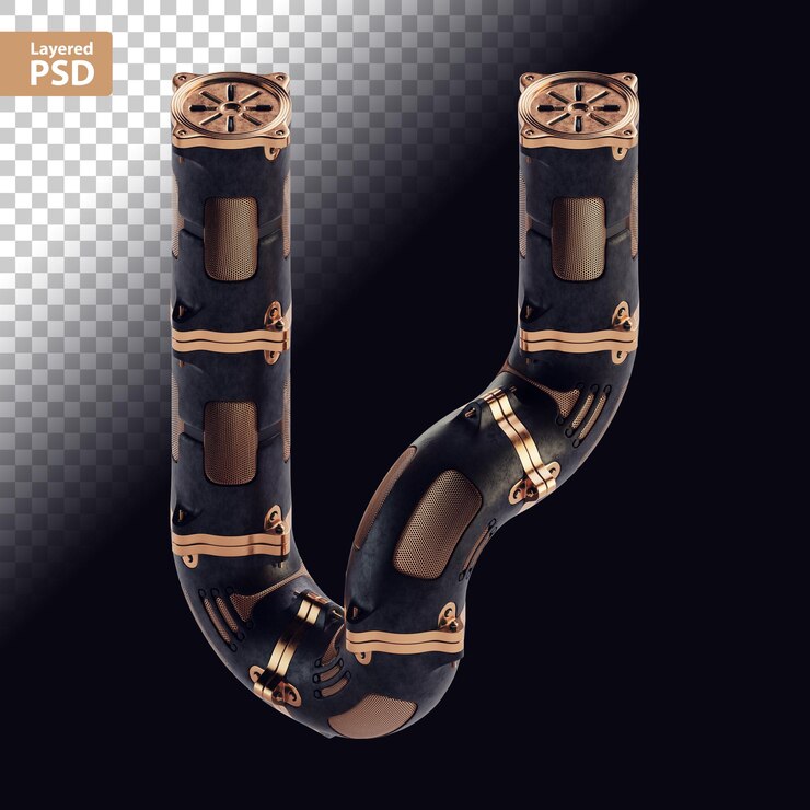 Zdarma PSD 3d steampunk černé písmeno s bronzovými díly
