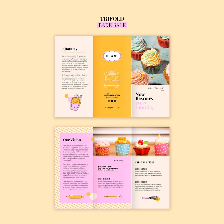Zdarma PSD bake sale trifold brochure  template
