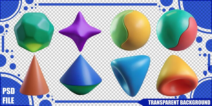 Zdarma PSD barevná kolekce 3d geometrických tvarů