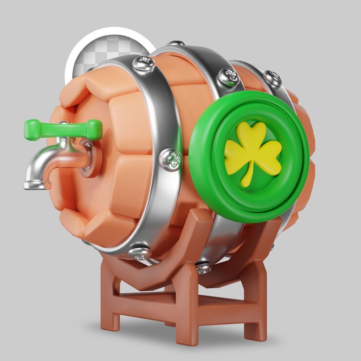 Zdarma PSD beer barrel with clover leaves representing saint patrick 3d illustration