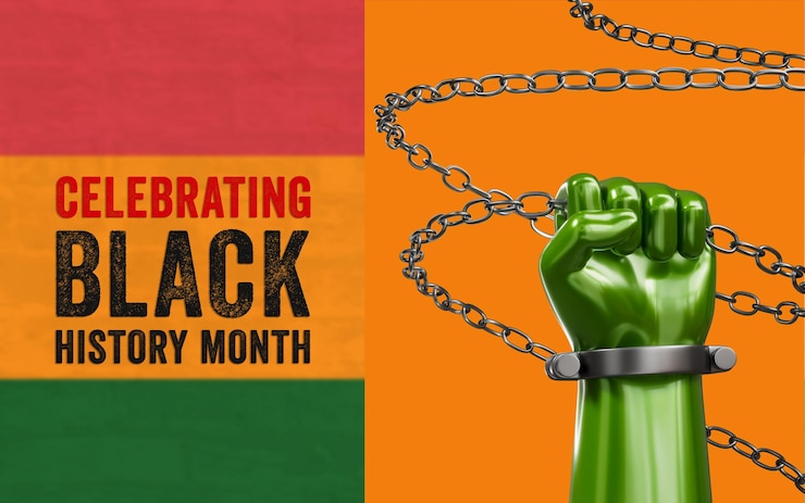Zdarma PSD black history month celebration banner template with protesting hand