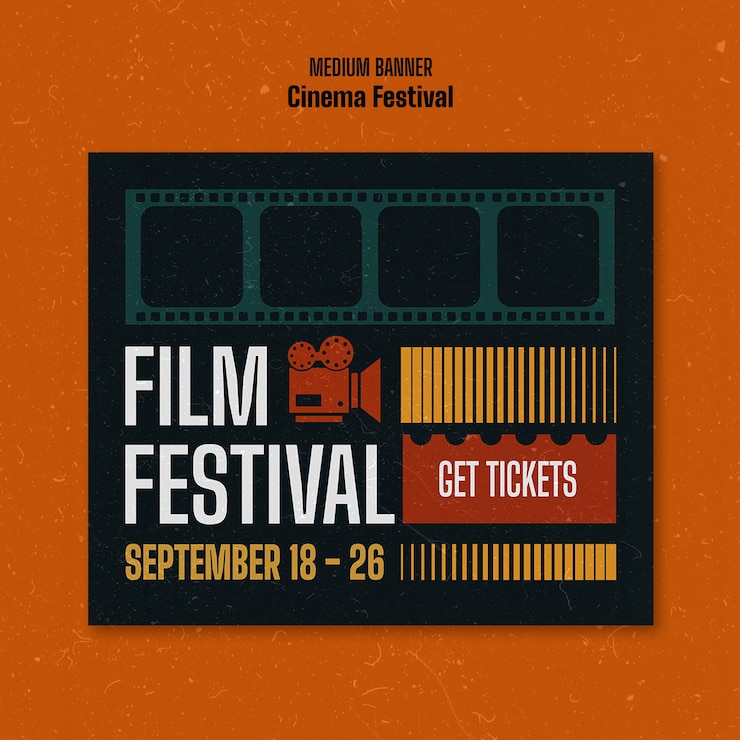 Zdarma PSD cinema festival medium banner template design