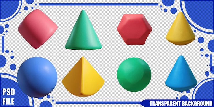 Zdarma PSD colorful 3d shapes for educational use