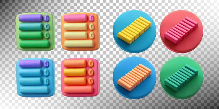 Zdarma PSD colorful playful shapes of wax or modeling clay