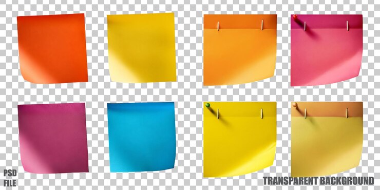 Zdarma PSD colorful sticky notes on transparent background