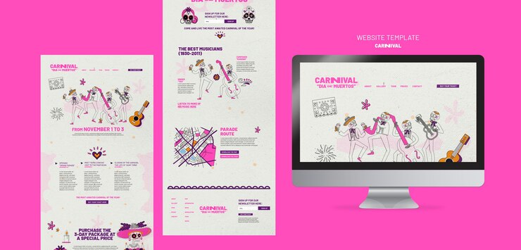 Zdarma PSD dia de muertos carnival homepage template
