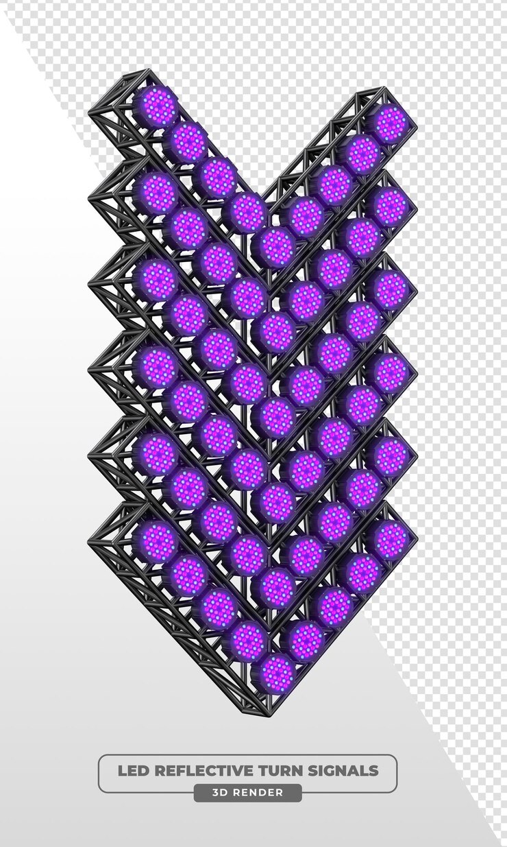 Zdarma PSD downward arrow truss with purple led par lights 3d render