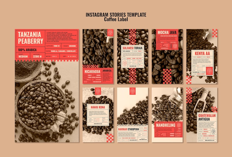 Zdarma PSD flat design coffee label instagram stories