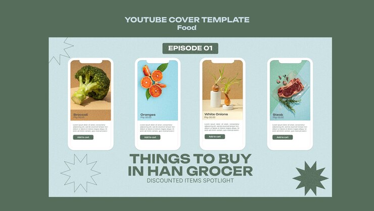 Zdarma PSD flat design delicious food youtube cover
