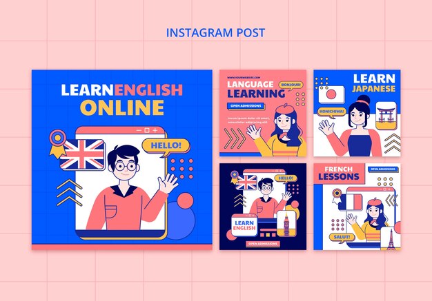 flat design language learning instagram posts