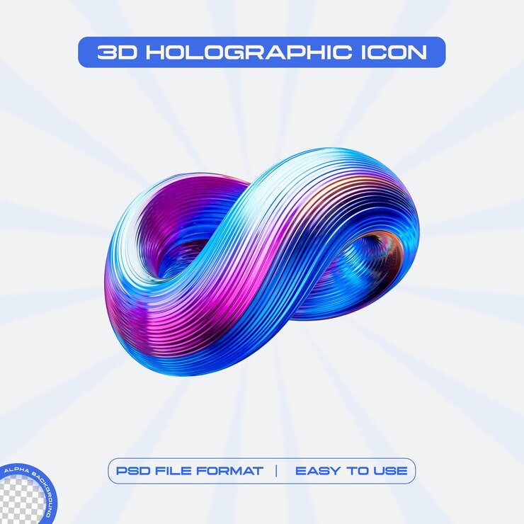 Zdarma PSD holographic glass torus 3d render illustration