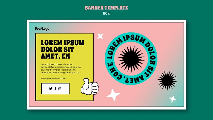 Zdarma PSD horizontální banner inspirovaný 80. léty
