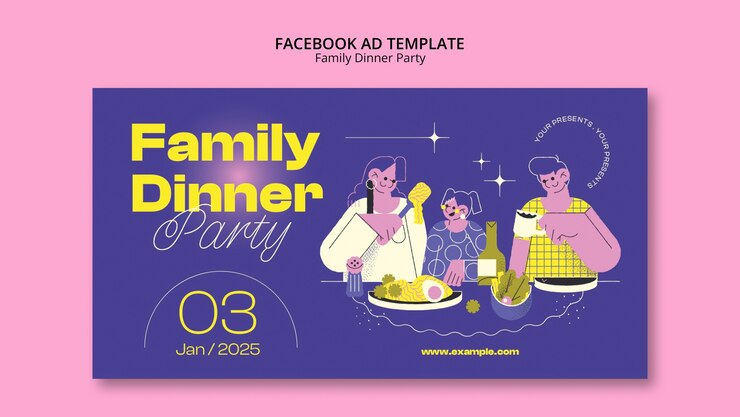 Zdarma PSD plochý design, šablona facebooku pro rodinnou večeři