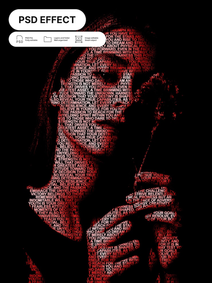 Zdarma PSD portrait of person with typography effect