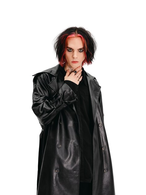 portrait of teenager with black clothes in goth style