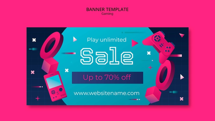 Zdarma PSD realistic gaming time horizontal banner template