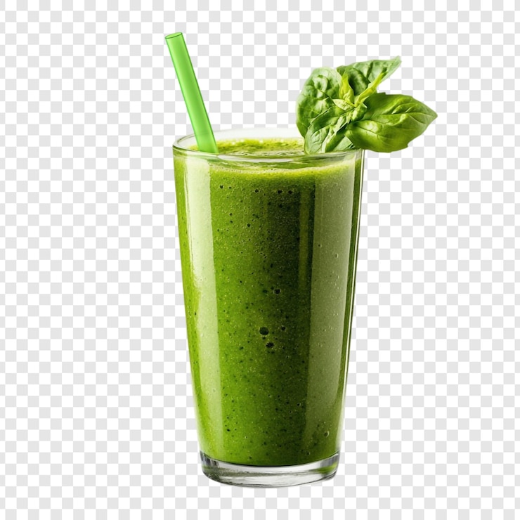 Zdarma PSD refreshing green smoothie in glass with basil garnish