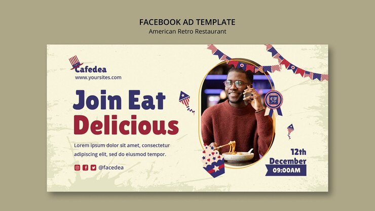 Zdarma PSD šablona pro promo na sociálních sítích pro retro americkou restauraci