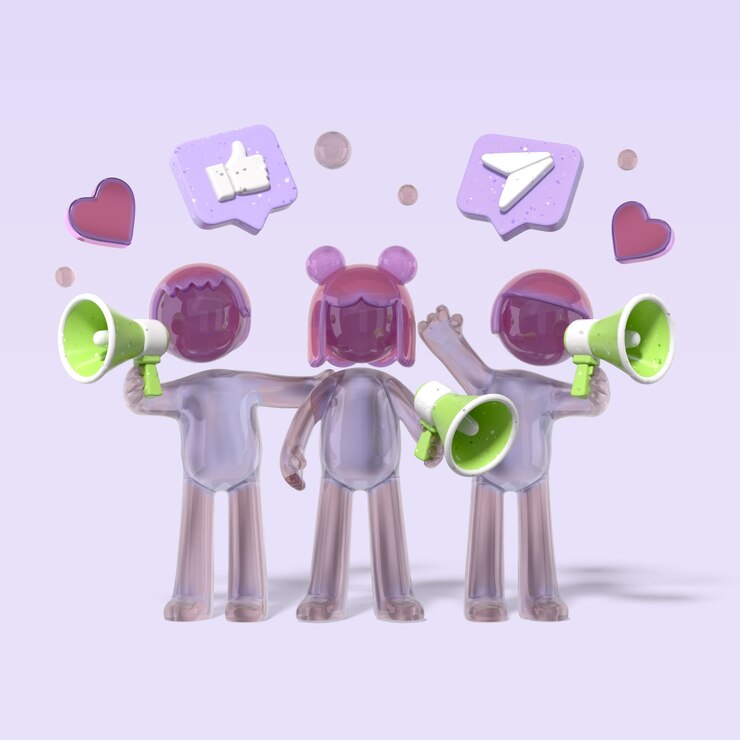 Zdarma PSD social media team with megaphones