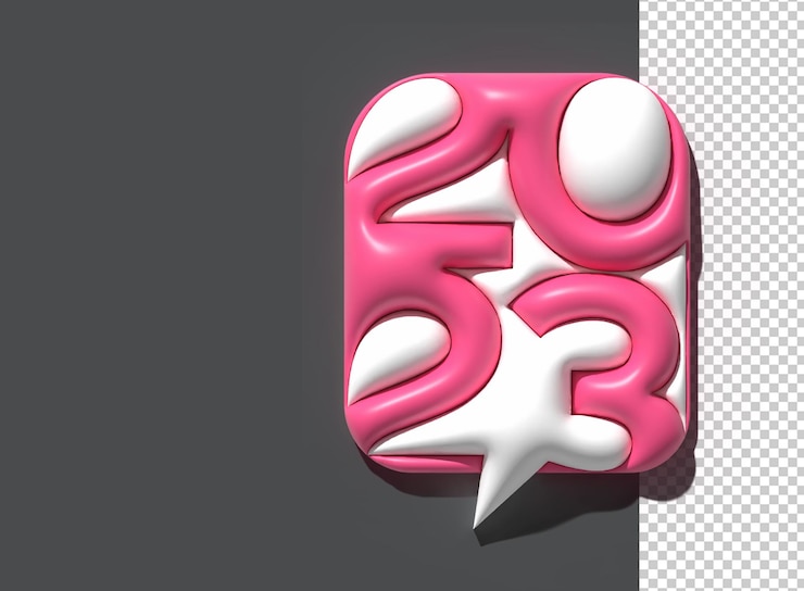Zdarma PSD šťastný nový rok 2023, 3d renderování, text, typografie, návrh banneru, plakát, 3d ilustrace